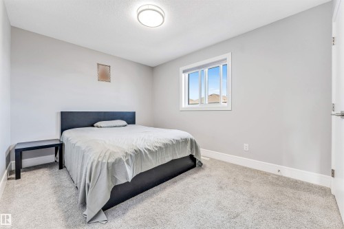 Neutral-toned room featuring a single window with white trim, light gray walls, and gray carpet flooring - 1103 29 Street, Edmonton, AB - Indoor Photo Showing Bedroom
