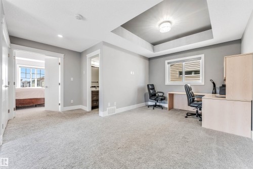 Spacious room featuring light gray carpeting and a tray ceiling with a central fixture - 1103 29 Street, Edmonton, AB - Indoor