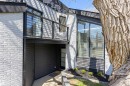 Contemporary exterior featuring white brick and dark horizontal siding - 38 Woodcrest Avenue, St. Albert, AB  - Outdoor 