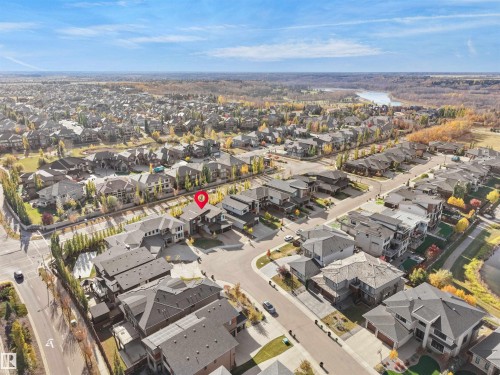 Aerial perspective of a developed residential community with diverse architectural styles - 913 Wood Place, Edmonton, AB - Outdoor With View