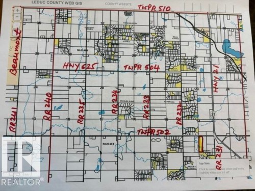 Leduc County Web GIS Map. Depicting property divisions, roadways, and geographical features within the specified county - 23133 Twp Rd 502, Rural Leduc County, AB - Other