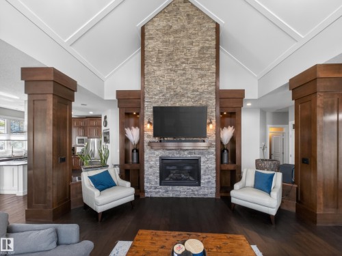 5117 Terwillegar Boulevard, Edmonton, AB - Indoor Photo Showing Living Room With Fireplace