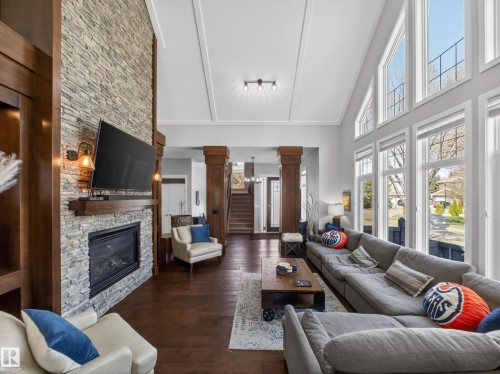 5117 Terwillegar Boulevard, Edmonton, AB - Indoor Photo Showing Living Room With Fireplace