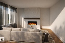 Living area featuring a textured fireplace surround with a dark wood mantel and an inset electric fireplace - 