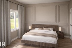 Spacious room featuring wood-finish flooring, a large window with a white frame, and paneled wall detailing - 
