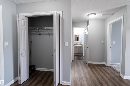 Hallway with wood-finish flooring, light gray wall paint, and white trim - 4407 23 Street, Edmonton, AB - Indoor Photo Showing Other Room