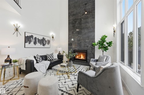 926 Thompson Place, Edmonton, AB - Indoor Photo Showing Living Room With Fireplace
