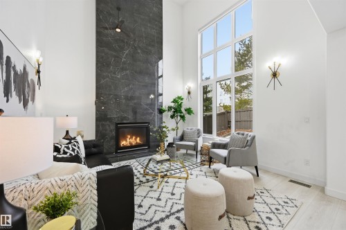 926 Thompson Place, Edmonton, AB - Indoor Photo Showing Living Room With Fireplace