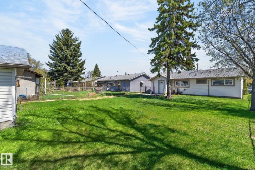 Expansive green lawn with mature trees providing shade - 13412 108 Street, Edmonton, AB - Outdoor