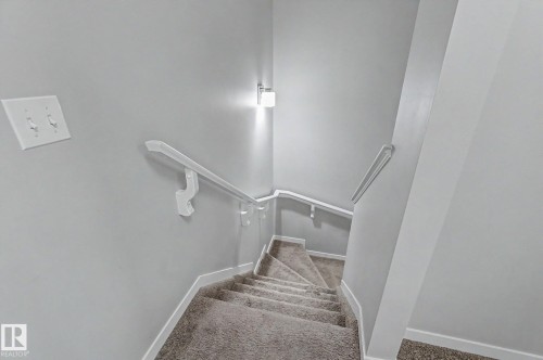 Carpeted staircase with white handrails and painted walls - 1211 29 Street, Edmonton, AB - Indoor Photo Showing Other Room