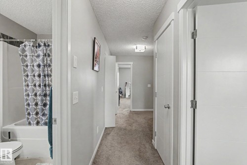 Hallway featuring light gray painted walls and textured gray carpeting - 1211 29 Street, Edmonton, AB - Indoor Photo Showing Bathroom