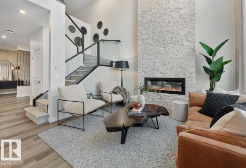 8739 224 Street, Edmonton, AB - Indoor Photo Showing Living Room With Fireplace