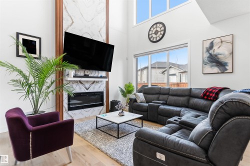 439 Roberts Cres, Leduc, AB - Indoor Photo Showing Living Room With Fireplace