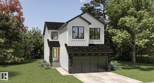 Contemporary two-story residence featuring white horizontal siding and vertical board and batten accents - 75 Chartres Close, St. Albert, AB - Outdoor