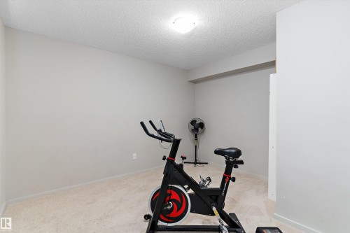 Interior space featuring light gray walls, textured ceiling, and light-colored carpeting - 221 344 Windermere Road, Edmonton, AB - Indoor Photo Showing Gym Room