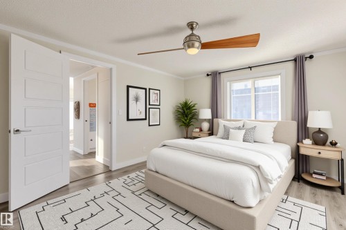 This photo is virtually staged using AI. - 514 Maple Wood Crescent, Edmonton, AB - Indoor Photo Showing Bedroom
