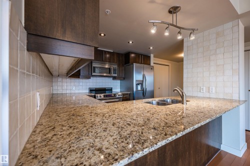 304 10046 117 Street, Edmonton, AB - Indoor Photo Showing Kitchen With Double Sink