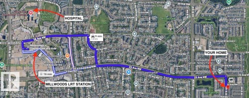 Route Map. Depicting travel paths and estimated durations between a property and local points of interest - 2143 32 Street, Edmonton, AB - Other