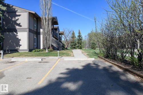 Asphalt parking area with yellow striping and concrete parking barriers - 5816 172 Street, Edmonton, AB - Outdoor