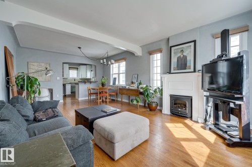 10038 88 Avenue, Edmonton, AB - Indoor Photo Showing Living Room With Fireplace