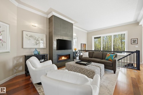 60 Lacombe Drive, St. Albert, AB - Indoor Photo Showing Living Room With Fireplace