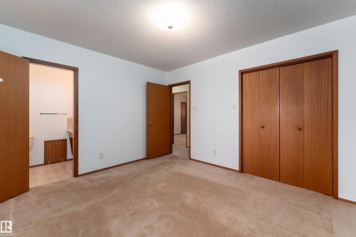 Carpeted interior room featuring a neutral color palette, wood-panel doors, and white walls - 3711 118 Street, Edmonton, AB - Indoor Photo Showing Other Room