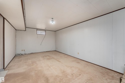 Expansive room featuring light-toned paneling, a neutral-toned carpet, and a white panel ceiling - 3711 118 Street, Edmonton, AB - Indoor Photo Showing Other Room