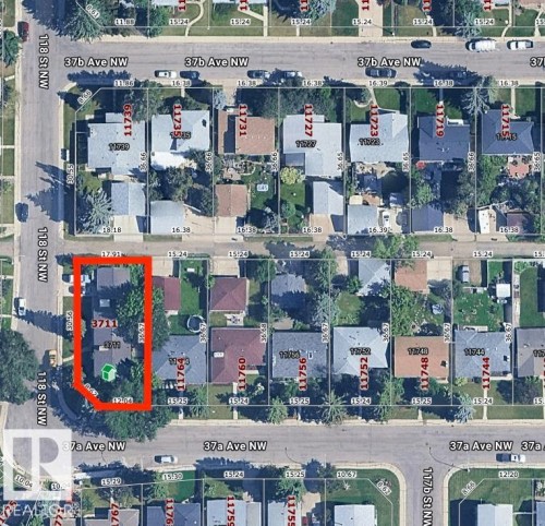 Aerial Property Map. Displaying the property at 3711 118 St NW and surrounding parcels with lot dimensions - 3711 118 Street, Edmonton, AB - Other