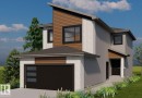 Modern architectural exterior featuring a prominent two-story design with varied siding textures - 259 Linden Loop, Leduc, AB  - Outdoor With Exterior 