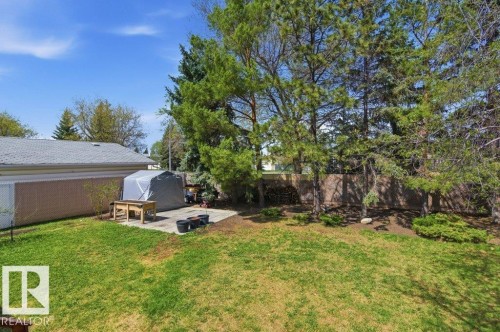 Expansive green lawn with mature trees bordering the property - 8608 22 Ave, Edmonton, AB - Outdoor