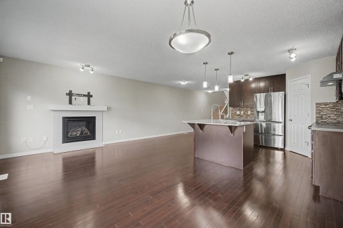 2534 Coughlan Road, Edmonton, AB - Indoor Photo Showing Kitchen With Fireplace With Upgraded Kitchen