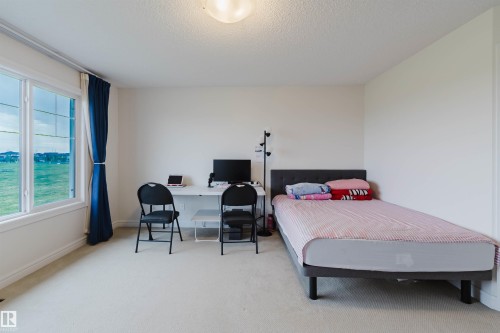 Bright interior room featuring a multi-pane window, light-toned wall-to-wall carpeting, and a ceiling-mounted light fixture - 17718 5A Avenue, Edmonton, AB - Indoor Photo Showing Bedroom