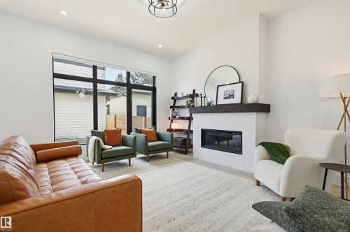 8723 138 Street, Edmonton, AB - Indoor Photo Showing Living Room With Fireplace
