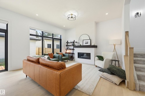 8723 138 Street, Edmonton, AB - Indoor Photo Showing Living Room With Fireplace