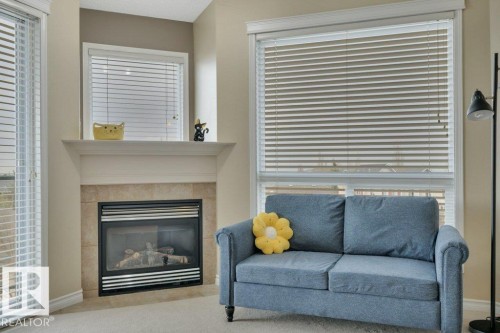 302 102A Bridgeport Crossing, Leduc, AB - Indoor Photo Showing Living Room With Fireplace