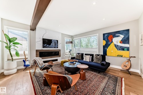9235 148 Street, Edmonton, AB - Indoor Photo Showing Living Room With Fireplace