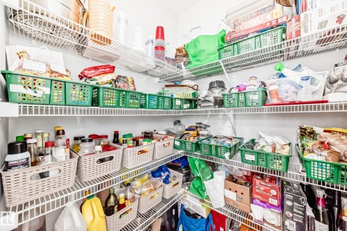 The property features a spacious pantry with extensive wire shelving, providing ample storage - 19635 29 Avenue, Edmonton, AB - Indoor With Storage