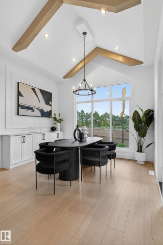 Vaulted ceiling featuring exposed wood beams and recessed lighting - 711 166 Avenue, Edmonton, AB - Indoor Photo Showing Other Room