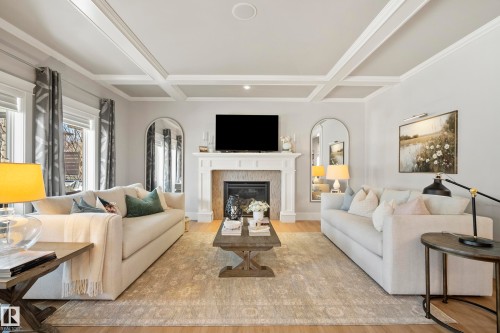 2551 Cameron Ravine Landing, Edmonton, AB - Indoor Photo Showing Living Room With Fireplace