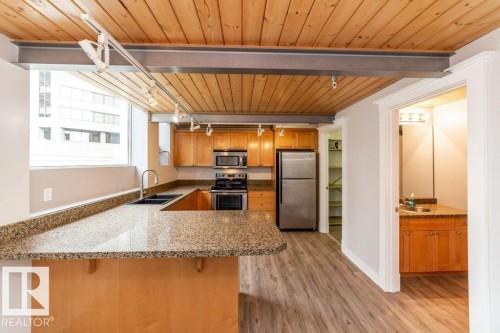 208 10009 102 Avenue, Edmonton, AB - Indoor Photo Showing Kitchen With Double Sink