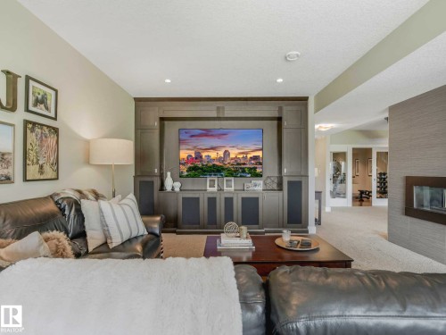 2415 Cameron Ravine Drive, Edmonton, AB - Indoor Photo Showing Living Room With Fireplace