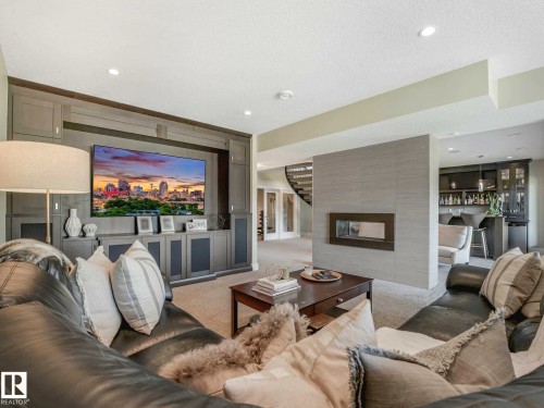 2415 Cameron Ravine Drive, Edmonton, AB - Indoor Photo Showing Living Room With Fireplace