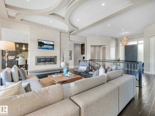 2415 Cameron Ravine Drive, Edmonton, AB - Indoor Photo Showing Living Room With Fireplace