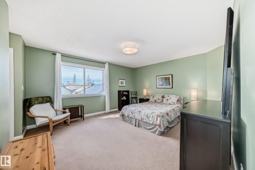 Spacious room featuring broadloom carpeting and light green wall tones - 5333 Terwillegar Boulevard, Edmonton, AB - Indoor Photo Showing Bedroom