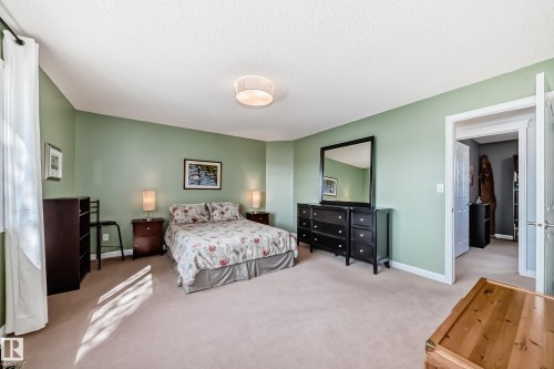 Carpeted room with light green walls and white trim - 5333 Terwillegar Boulevard, Edmonton, AB - Indoor Photo Showing Bedroom