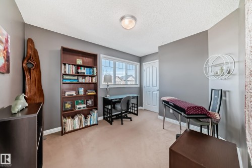 Room with neutral wall paint and carpet flooring featuring a window with multiple panes, a built-in bookshelf, and a ceiling-mounted light fixture - 5333 Terwillegar Boulevard, Edmonton, AB - Indoor