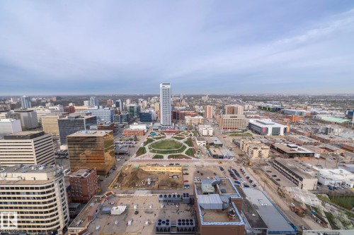 Aerial perspective showcasing a vibrant urban landscape with diverse architectural styles - 3104 10152 104 Street, Edmonton, AB - Outdoor With View