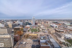Aerial perspective showcasing a vibrant urban landscape with diverse architectural styles - 