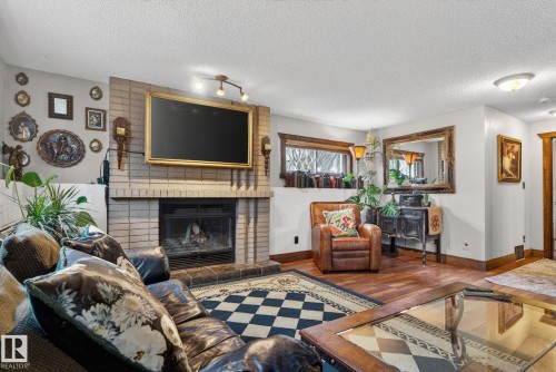 3332 44B Avenue, Edmonton, AB - Indoor Photo Showing Living Room With Fireplace