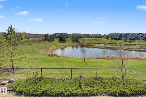 Expansive green space featuring a pond with surrounding natural vegetation, manicured lawns, and mature trees - 334 504 Albany Way, Edmonton, AB - Outdoor With Body Of Water With View